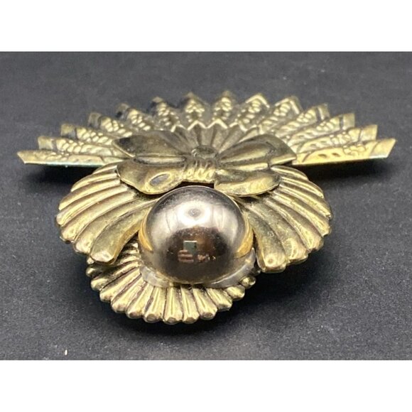 Vtg Brass Angel Brooch Halo Fan Bow Textured Wings 2.5" Patina Christmas Pin - Picture 5 of 8